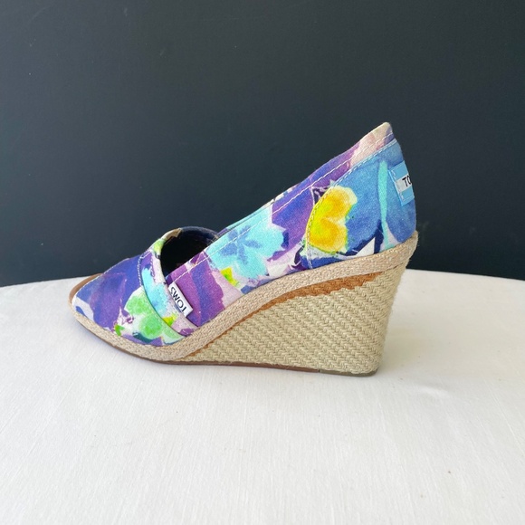 TOMS Womens Shoes Purple Floral Fabric Espadrilles Wedge Sz 8M - Picture 4 of 11